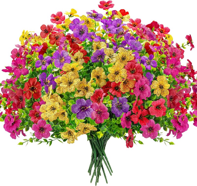 Bundles Artificial Flowers for Outdoors Fake Flowers Plants Spring 12 Colorful