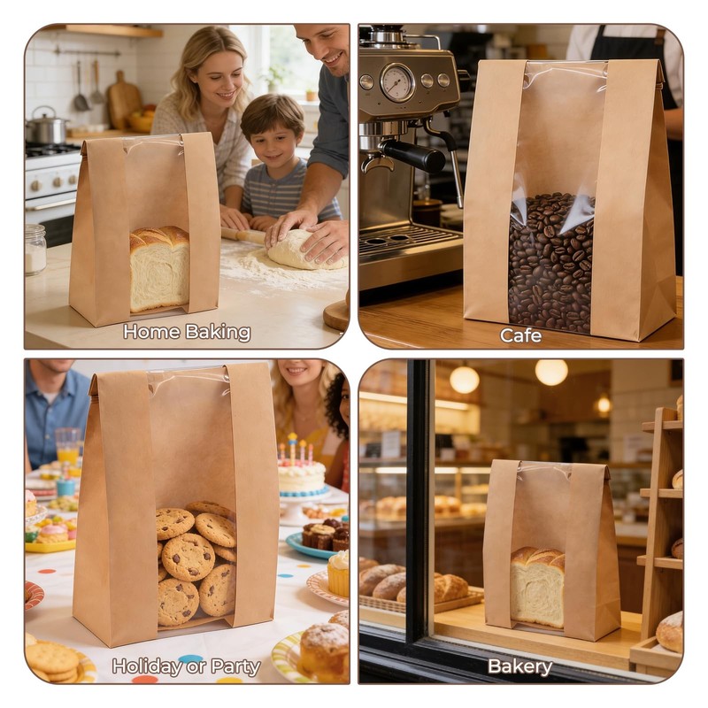 50 Pack Large Kraft Paper Bread Loaf Bag with Clear Front Window,Tin Tie Tab ... gallery