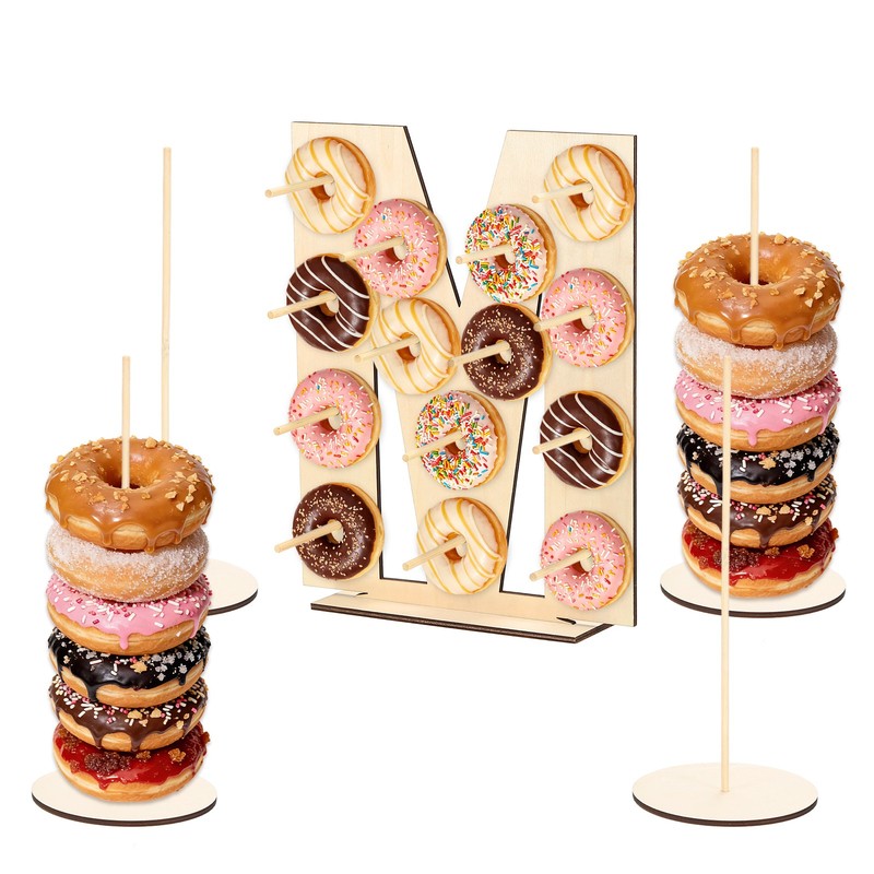 Donut Display Stand, 1Pcs Digit Donut Wall 4Pcs Round Bagel Holder, Letter m