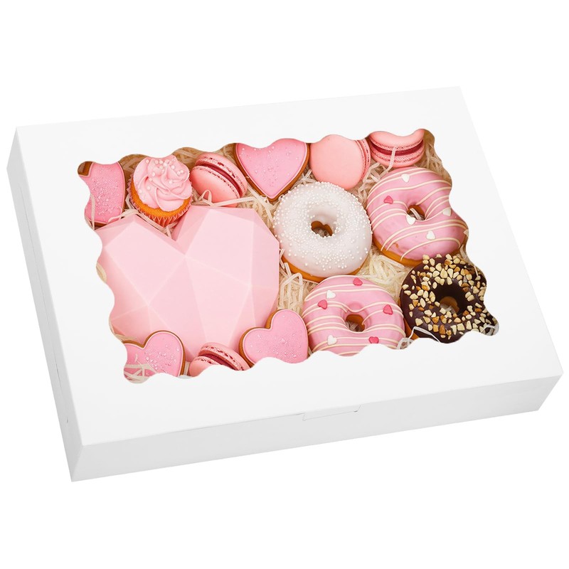 60pcs Cookie Boxes, 14x10x2.5 Inch Bakery Boxes with Window, for Donuts, Pies…