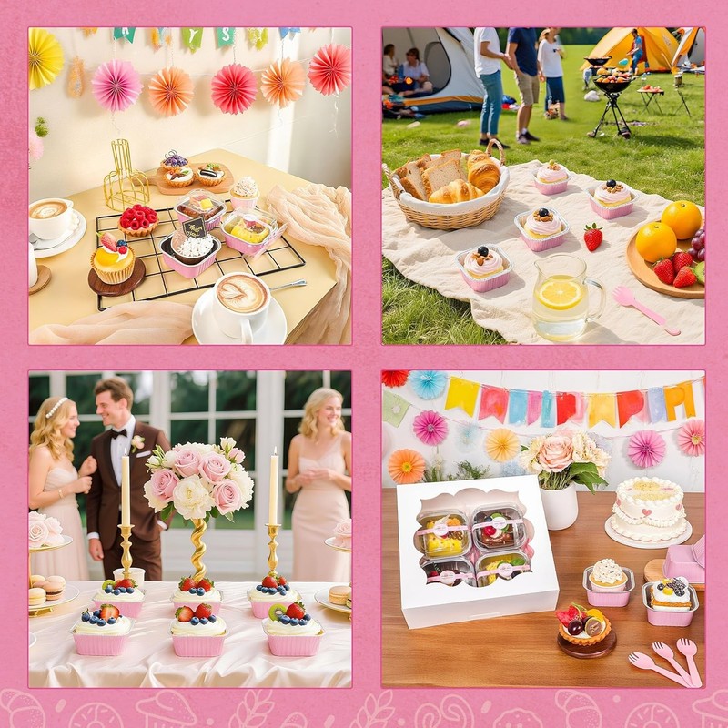 50 Pcs Mini Cake Pans with Lids and Spoons Aluminum Foil Mini Square Baking C... gallery