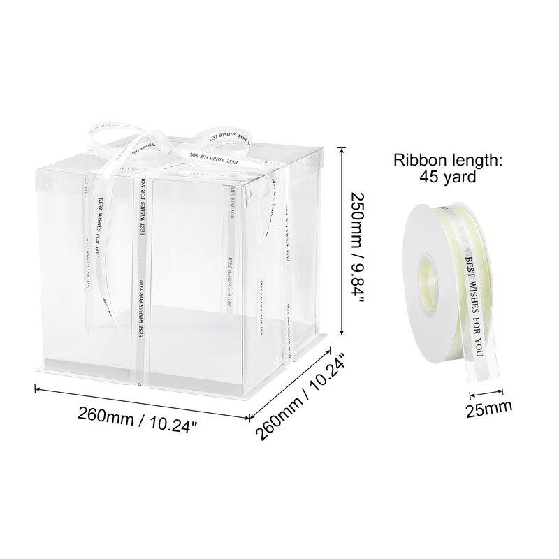 Clear Cake Box with Ribbon, 6Pcs 10"x10"x10" for 8 Inch Cake Packing (White) gallery