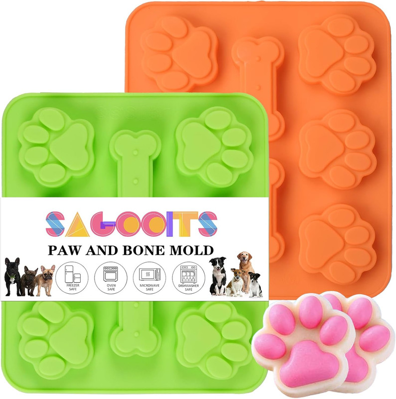 2 Pack Puppy Dog Paw and Bone Shaped 2 in 1 Silicone Molds, Reusable Non-Stick I