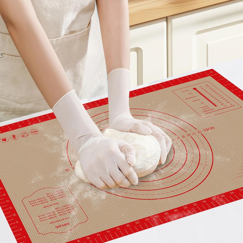 Silicone Pastry Mat 26"x16", 0.7mm Thick Non Slip Baking 26"L x 16"W, Red-A