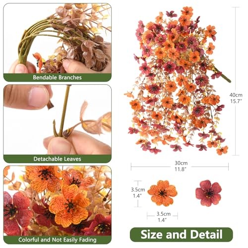Artificial Faux Mums Fall Flowers for Outdoor Outside Decoration Orange Brown gallery