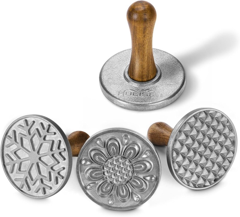 Cookie Stamps Set of 4, Metal Cookie Press Mold with Wooden Handle, Decorating