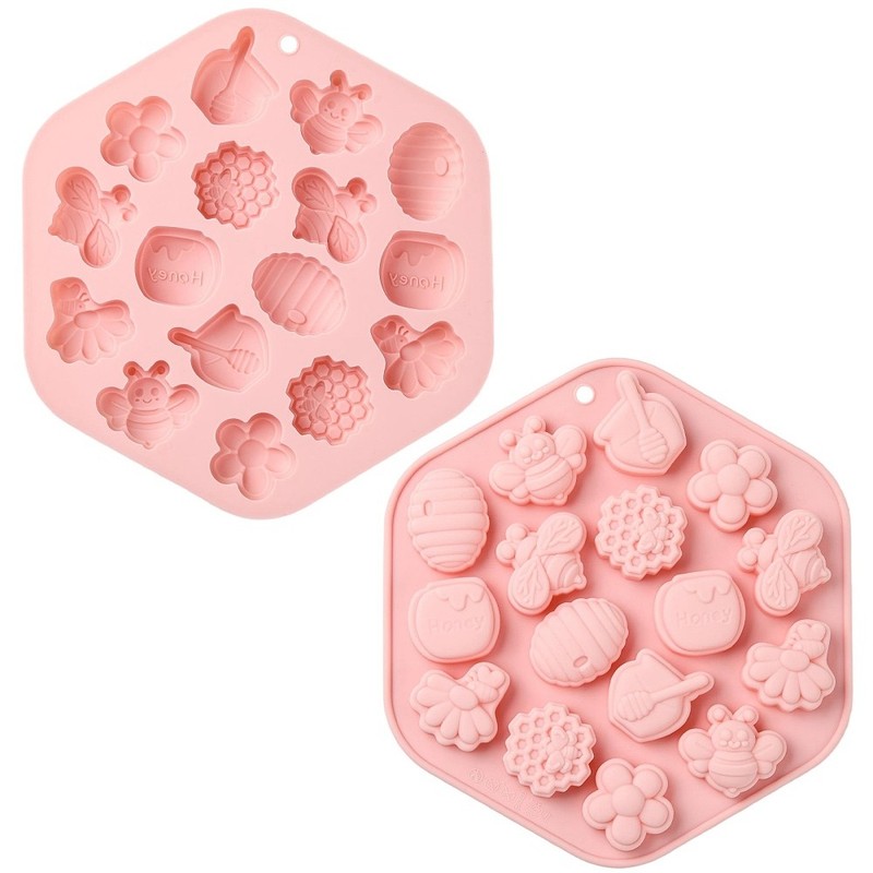 2pcs Silicone Bee Theme Molds Flower Pink for Baking Cake Decor Sugarcraft DIY
