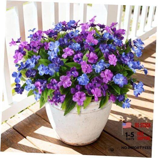 Artificial Fake Flowers for Outdoor, 6 Bundles Double Purple,dark&light Blue