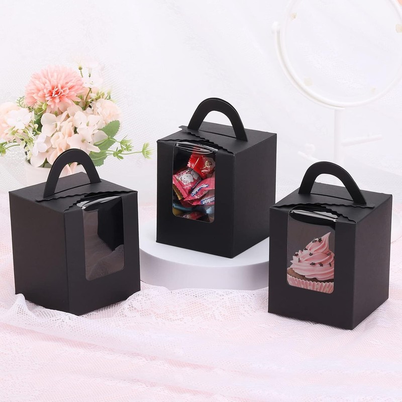 acDesign 100Pcs Cupcake Boxes With Window 3.6in*3.6in*4.3in Inches, Black gallery