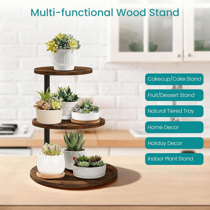 3 Tier Cupcake Stand for 50 Cupcakes, Rotating Wooden Cake Stand, Rustic Dessert gallery