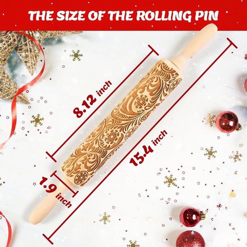 Christmas Gifts Wooden Embossed Rolling Pin for Baking, Stocking Stuffers Gifts gallery