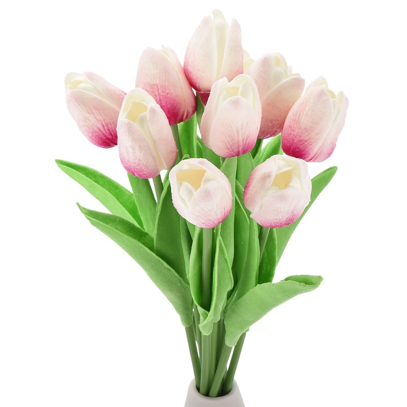 10pcs Tulips Artificial Flowers, Fake Tulip Stems Real Touch (Rose Red)
