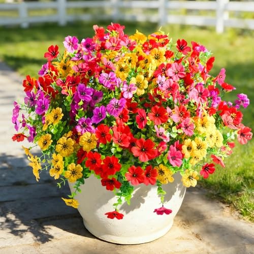 Artificial Flowers for Outdoors Fake Flowers UV 20 Pcs Pink Red Purple Yellow gallery