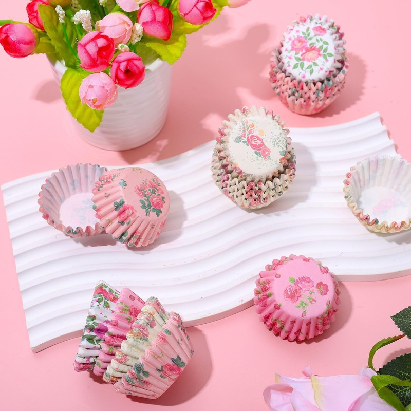 Spring Mini Floral Cupcake Liners Pink Flower Baking 1.4x0.8 Inch 600 PCS gallery