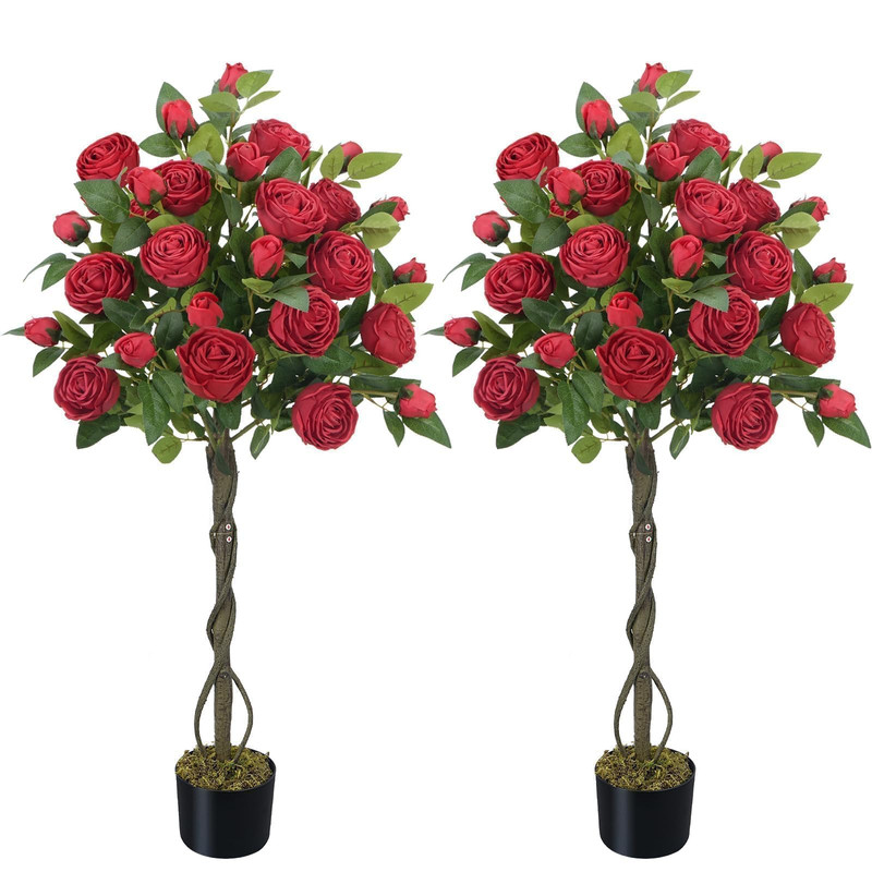 Huaesin 4Ft Faux Rose Bush Fake Flower Tree Rose Tree 52 Blooming Flowers Faux