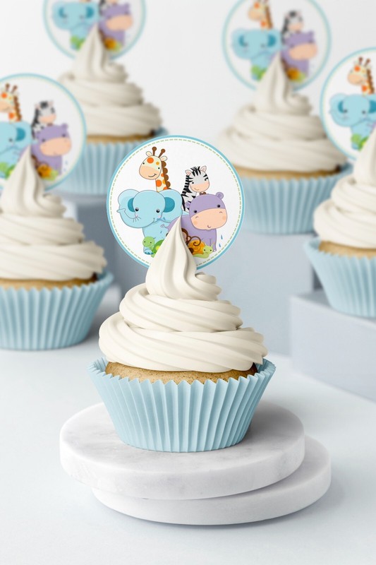 Edible Baby Safari Animals Icing Wafer cupcake Topper Birthday Decorations gallery