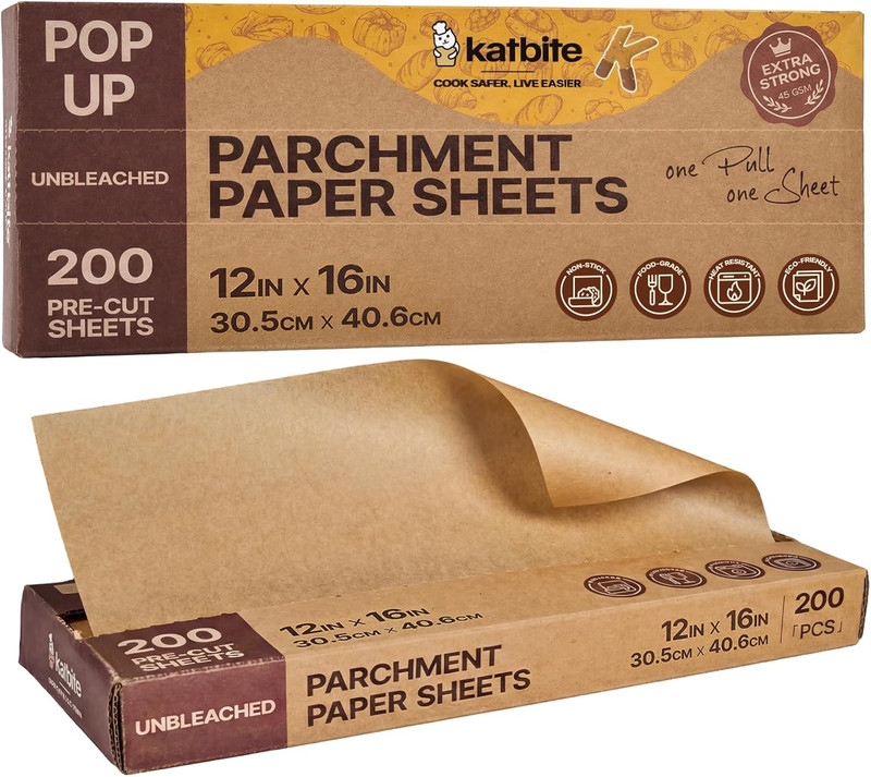 Katbite Parchment Paper Sheets Pop-Up 200 PCS, 12X16 Inches Precut Unbleached Ba