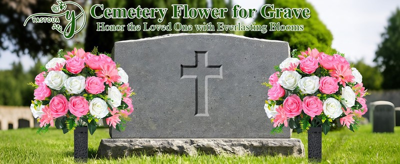 2 Sets Artificial Cemetery Flowers for Grave with Vase, Realistic Grave gallery