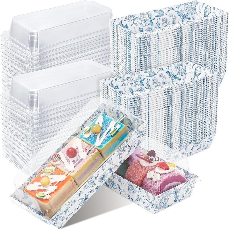 50 Pack Blue Floral Charcuterie Boxes with Clear Lids Chinoiserie Disposable