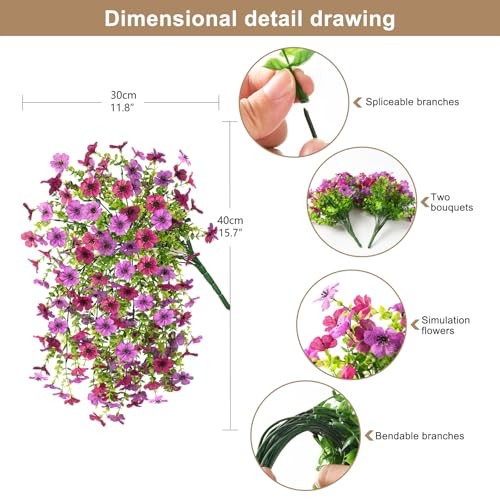 Artificial Hanging Flowers for Outdoors Spring Decoration, Light Purple Red gallery