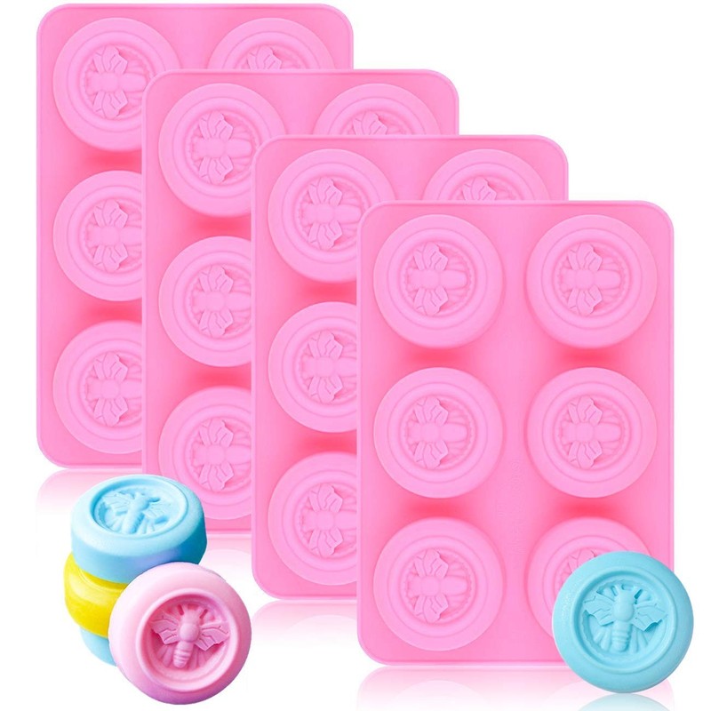4 Pack Bumble Bee Silicone Molds, Honeybee Round Soap Molds for Pink