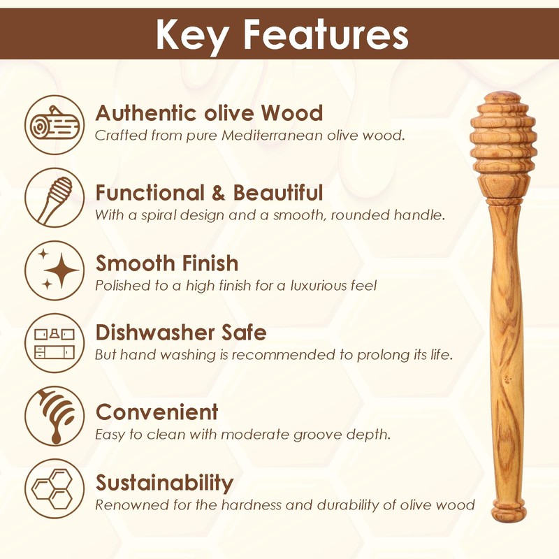 Olive Wooden Honey Dipper Stick, 6.3 Inch Wooden Honey Spoon Stick for Jars, ... gallery