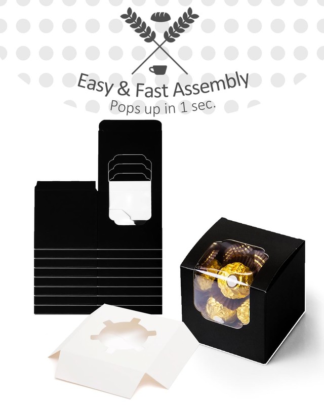 qiqee Black Cupcake Boxes Individual Cupcake Container 100pcs 3.5" x 3.5" x 3... gallery