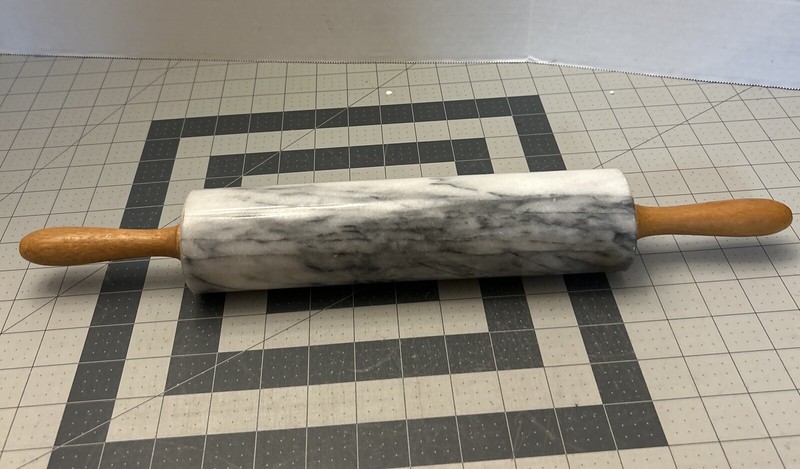White & Gray Marble Rolling Pin 10” Barrel 18” Over All Length