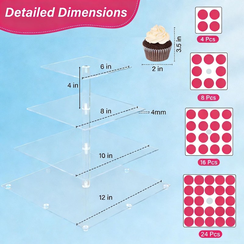 4 Tier Cupcake Stand for 50 Cupcakes, Clear Acrylic Cupcake Tower, Cupcake Ho... gallery
