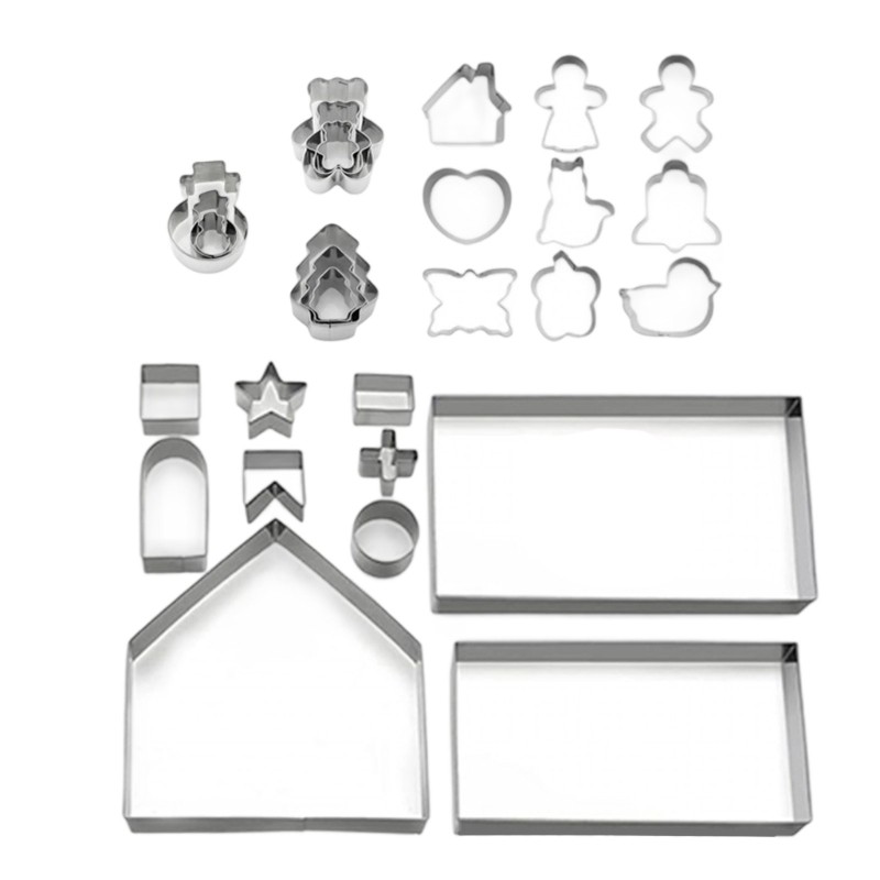 28pcs Stainless Steel Cookie Cutters Gingerbreads House Biscuit Baking Molds