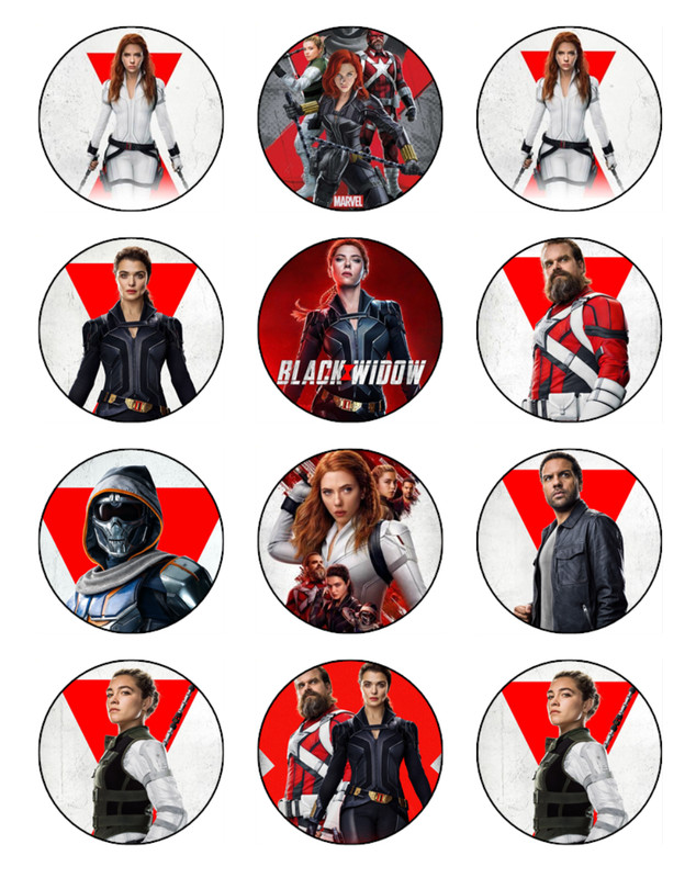 Black Widow Avengers Edible Cupcake Toppers Wafer Birthday Decorations (2 Sizes)