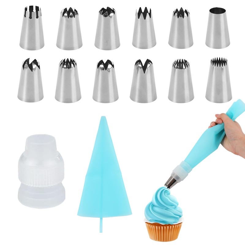 12pcs Large Icing Piping Tips Set with Adapter & Pastry Bag, Stainless Steel …