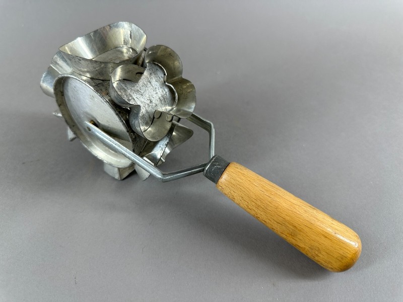 Cookie Cutter Heart Cross Jewish Star Roller Wheel Tin Baking Primitive Antique gallery
