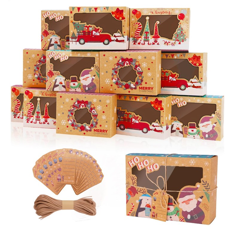 12 PCS Christmas Cookie Boxes for Gift Giving, Christmas Bakery Treat Boxes w…