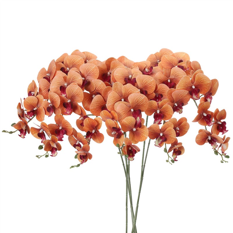 6Pcs 41″ 9 Heads Artificial Orchid Stems Faux Phalaenopsis, Drak Yellow