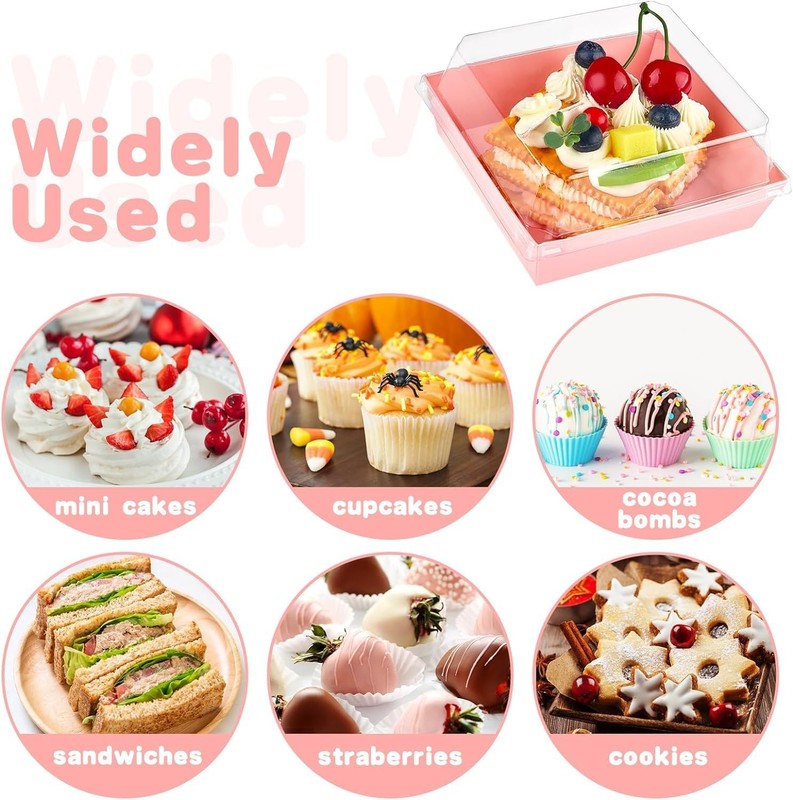 50 Pack Small Charcuterie Boxes With Clear Lids 4 Inches Paper Bakery Boxes Dess gallery