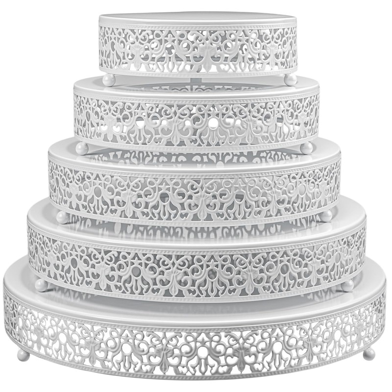 5 Pcs Metal White Cake Stand 16/14/12/10/8 Inch Round Cake Holder Display for…