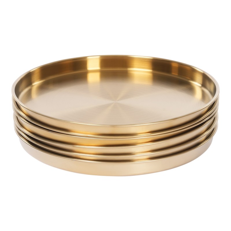 6Pcs Round Serving Trays Stainless Steel Table Tray Gold Decorative Tray gallery