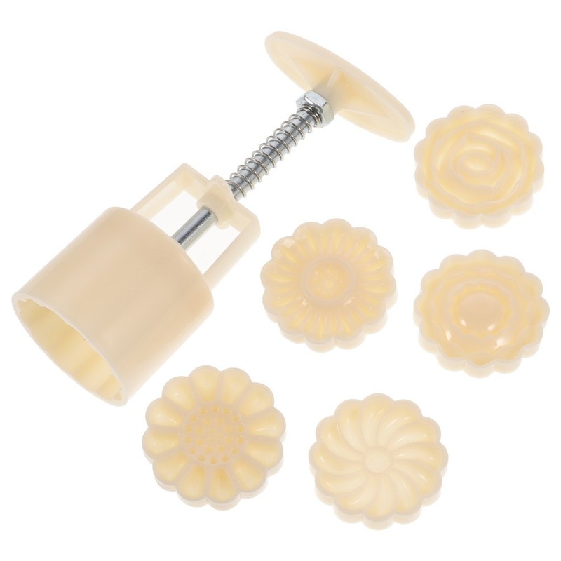 1Set White DIY Mooncake Mold with Stamps for Baking Moon Cakes and Cookies