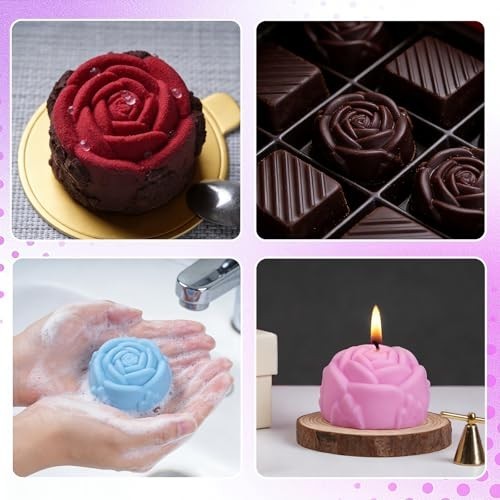 4pcs Rose Silicone Molds, 15 Cavity Flower Cake & Candy Molds for Baking, Jello, gallery