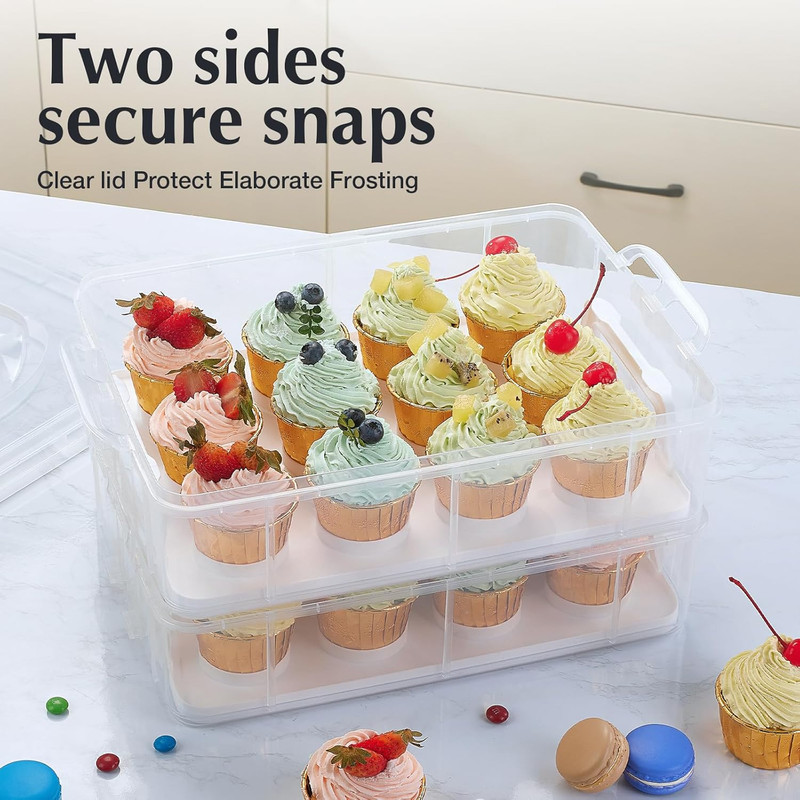 Plastic Cupcake Carrier 24 Count, 2-Layer Cupcake Holder Carries with Lid & Hand gallery