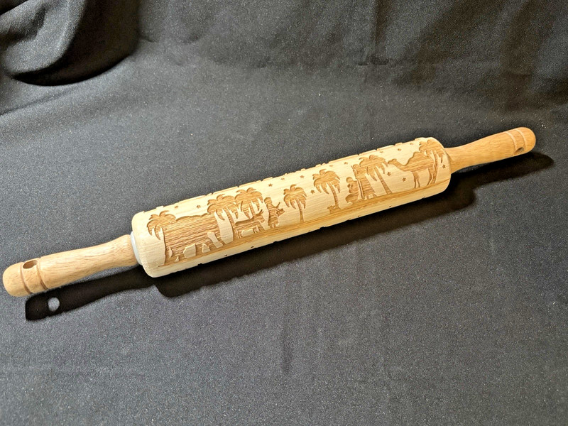 Christmas Nativity Embossed Wood Rolling Pin for Bakers and Potters 10×2″ Barrel