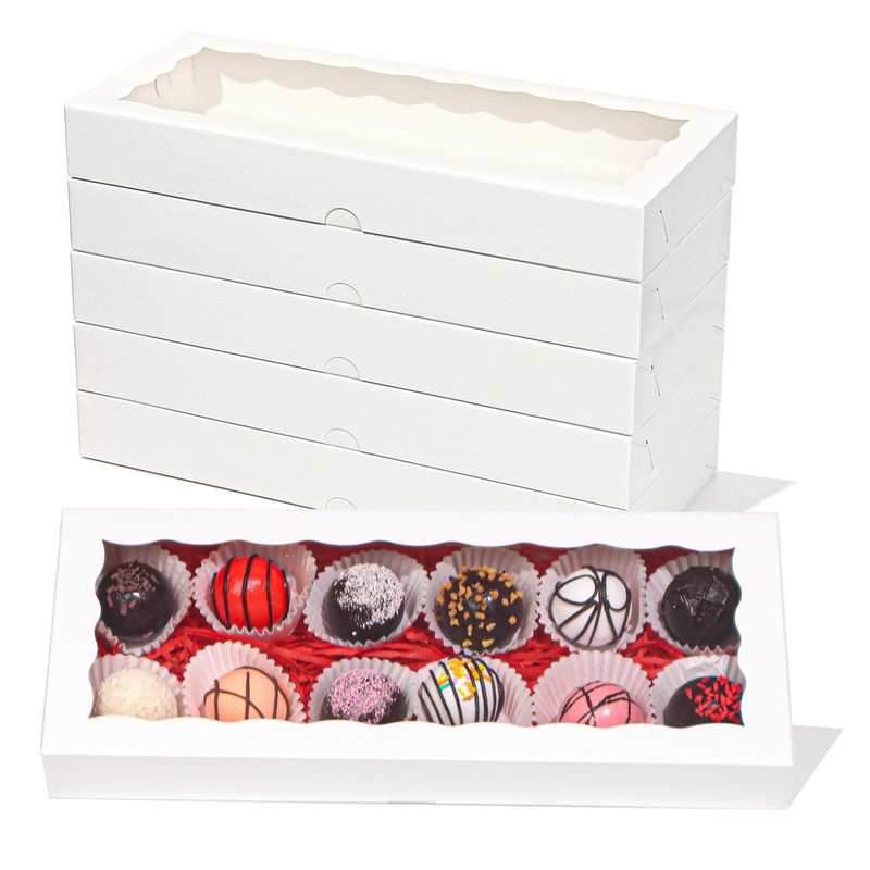 50pcs 12x5x1.5Inches White Bakery Boxes with Window Cookies Boxes Macaron Box…