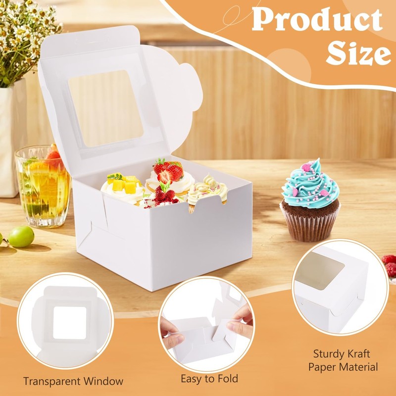White Bakery Boxes With Window 4x4x2.5 Inch Mini Cake Cupcake Treat 40 PCS gallery