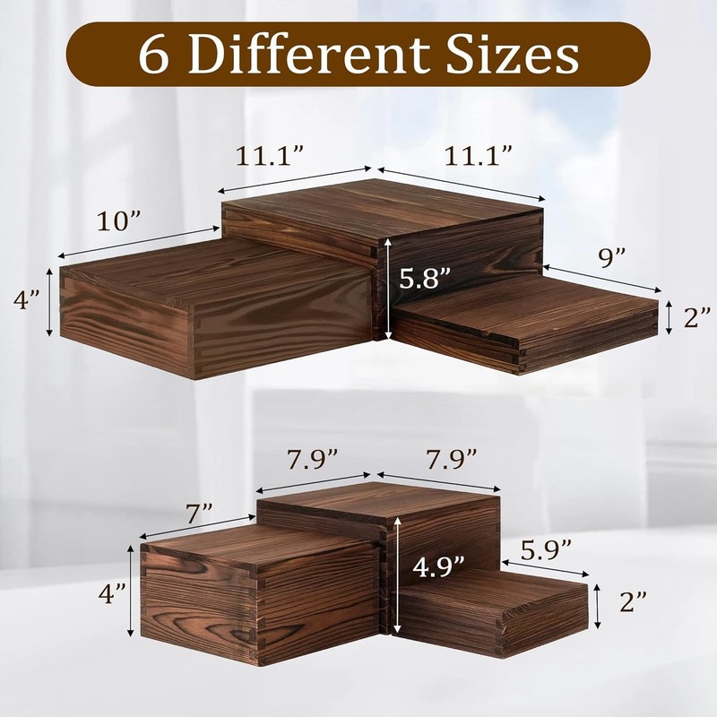 6-Pack Wood Risers Display Stands Multi-Height Food Risers Buffet Table Rustic gallery