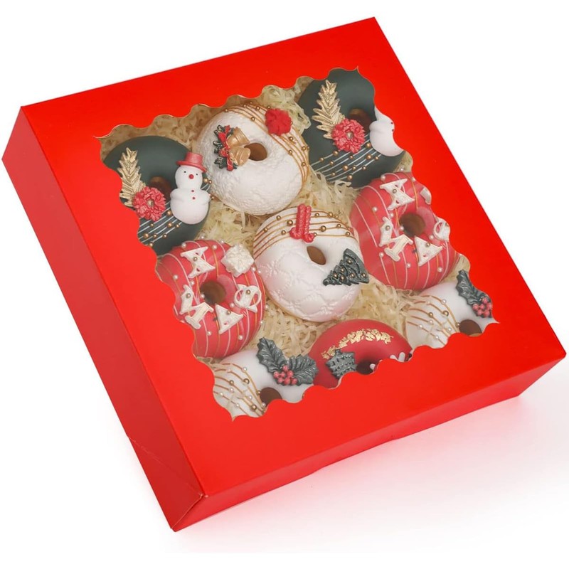Auto-pop up Red Pie Boxes with Window 10x10x2.5 inch 30Packs Cookie Donut Bak…