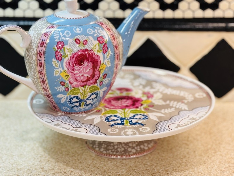 Pip Studio Rose Khaki Floral Cake Plate 12" Stand Shabby Chic Cottagecore gallery