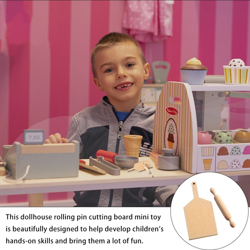 Mini Rolling Pin And Mini Board For Kids Doll House Decoration Toy gallery