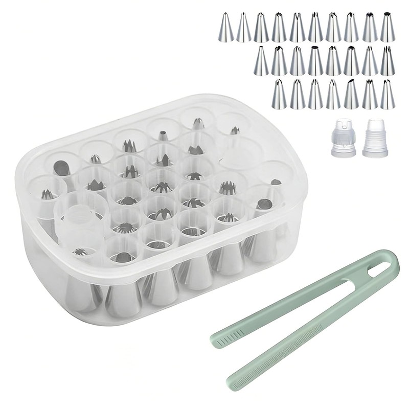 Cake Decorating Supplies 27 Grids Storage Box 25 Stainless Piping Tip Kit