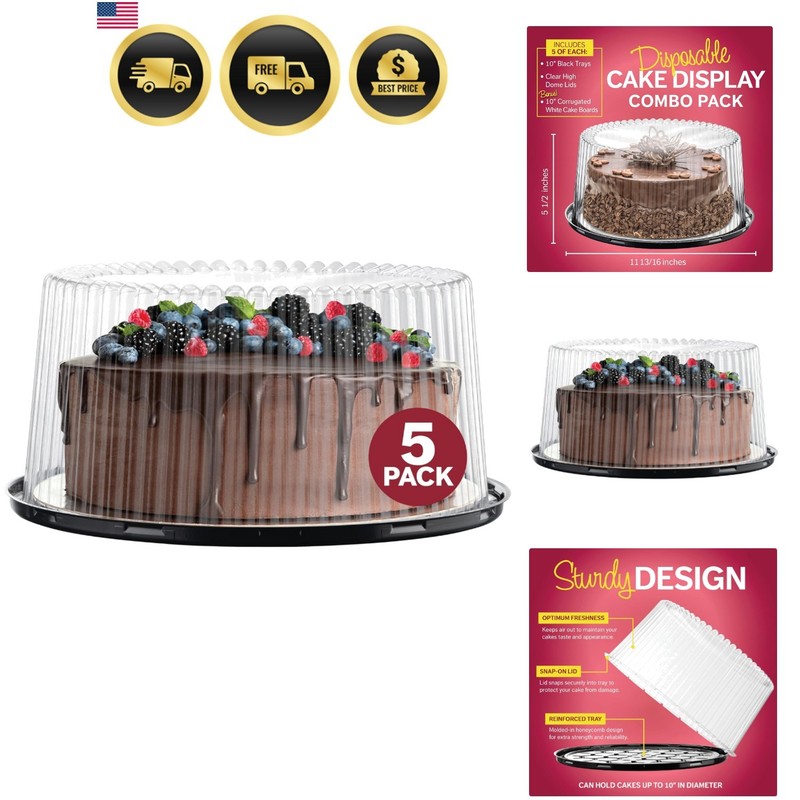 10 - 11" Plastic Disposable Cake Containers Carriers with Dome Lids and Cake ...